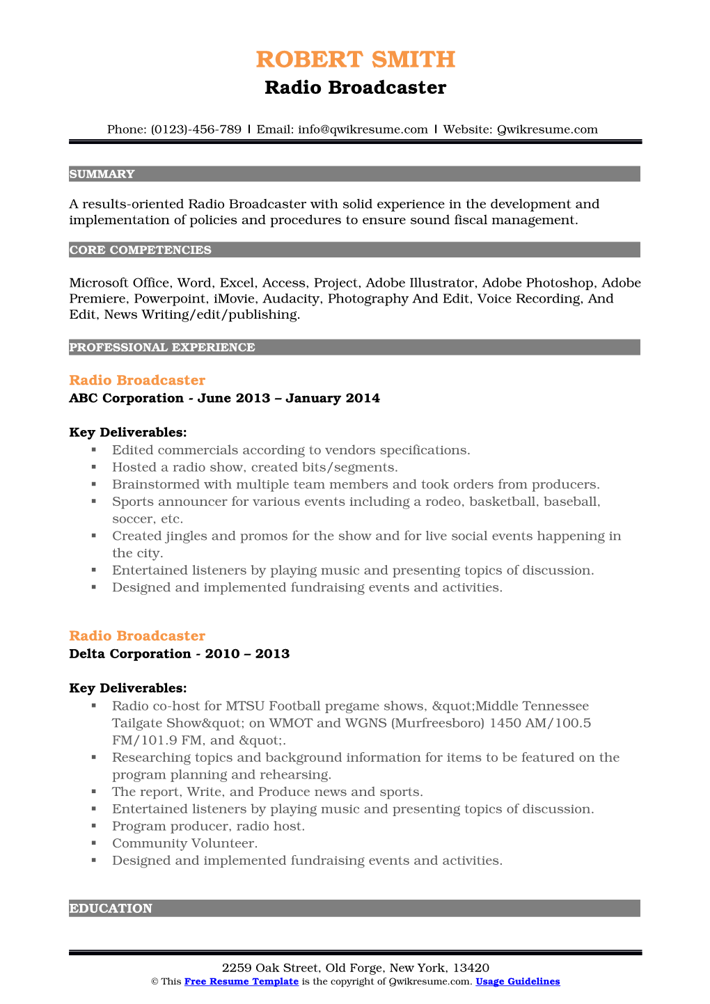 Resume Template Is the Copyright of Qwikresume.Com