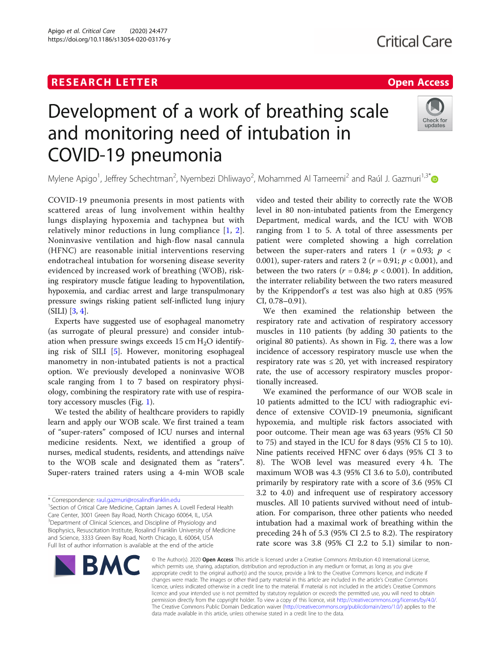 Development of a Work of Breathing Scale and Monitoring Need Of