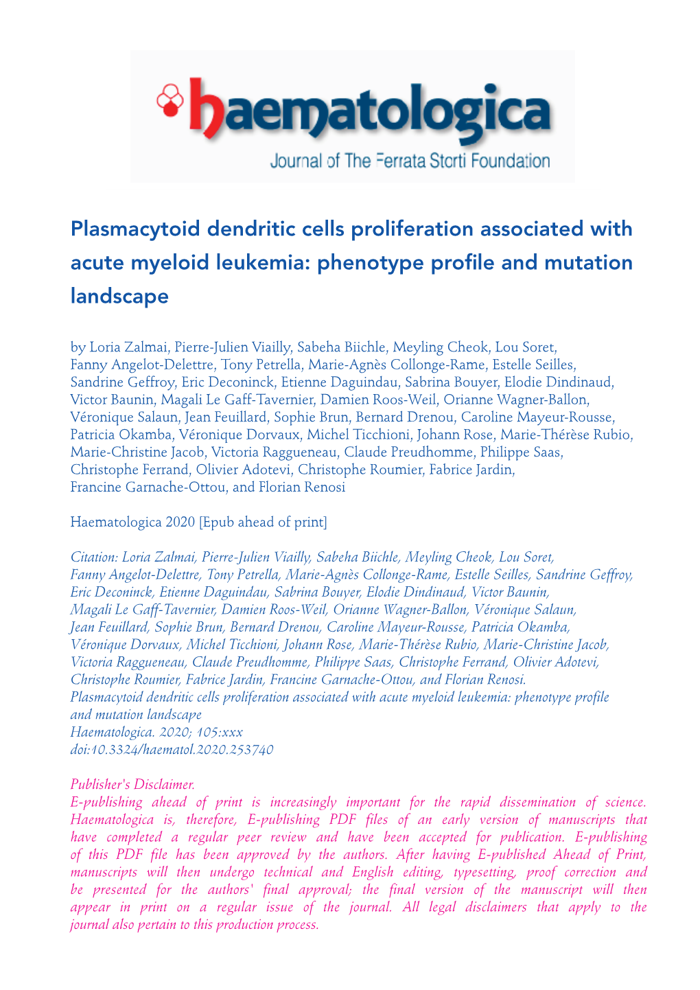 Plasmacytoid Dendritic Cells Proliferation