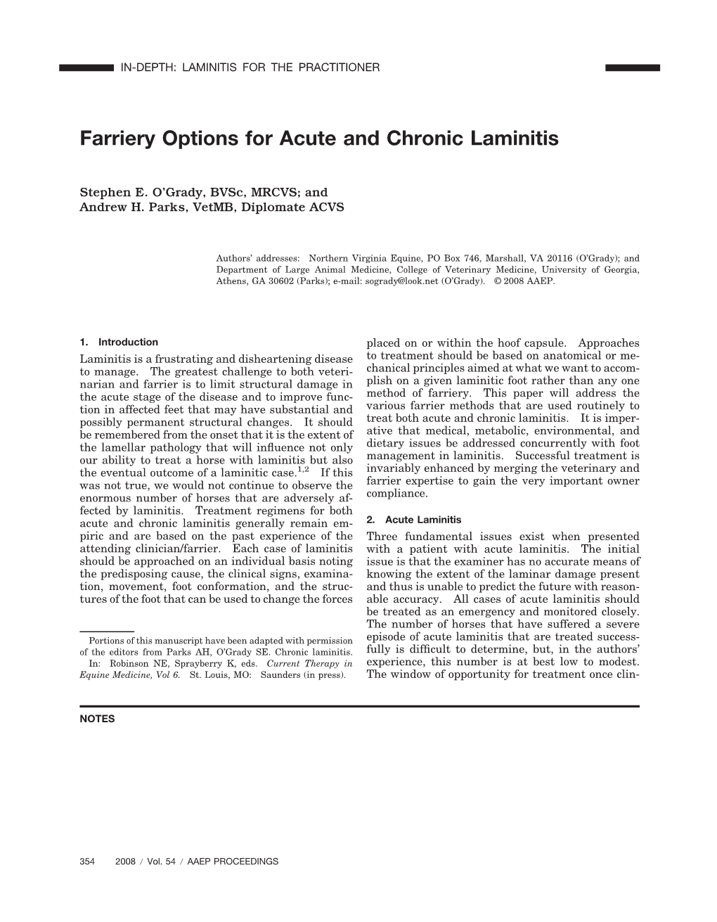 Farriery Options for Acute and Chronic Laminitis