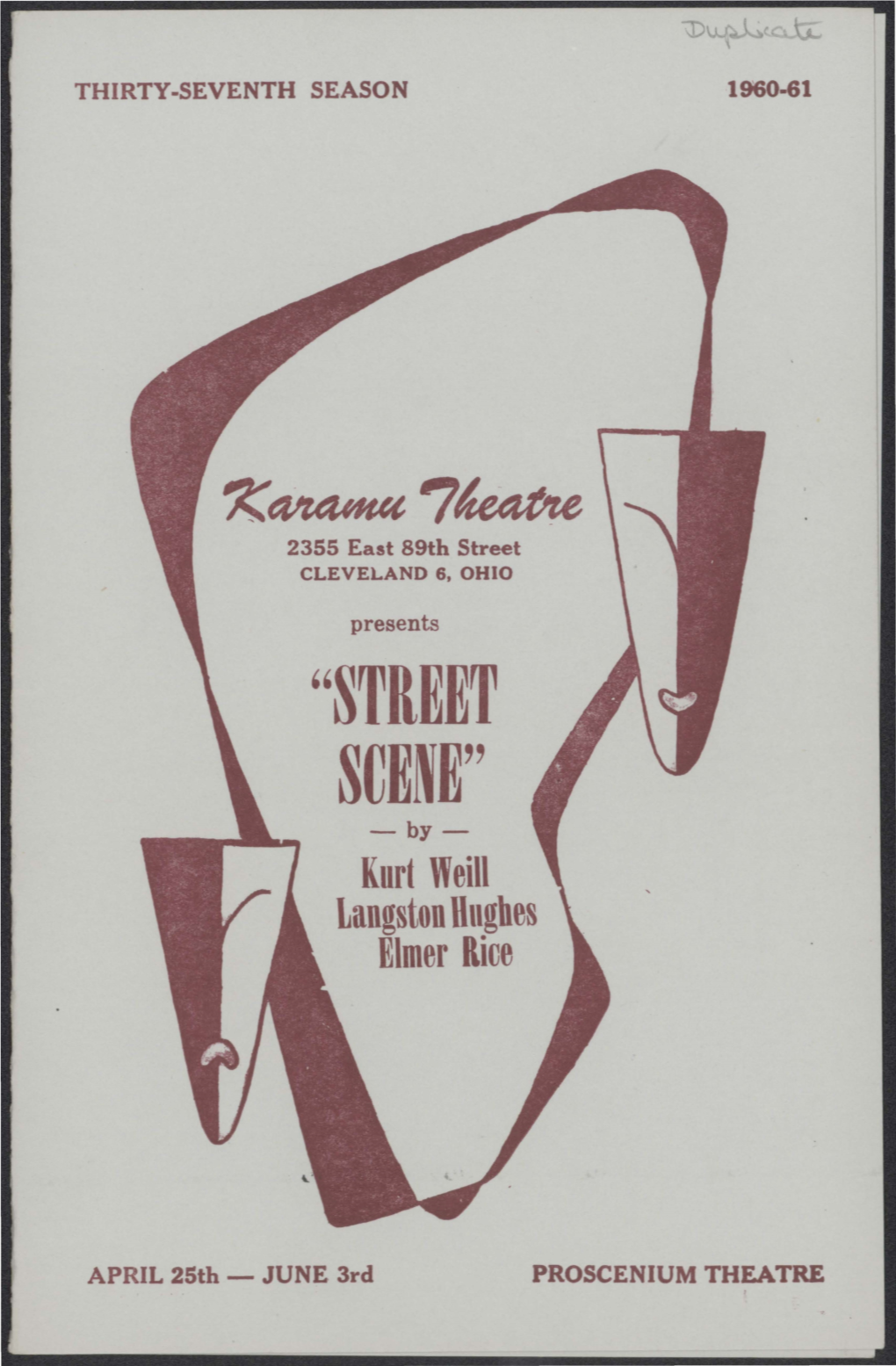 "STREET SCENE" -By- Knrt Weill Langston Hughes Elmer Rice