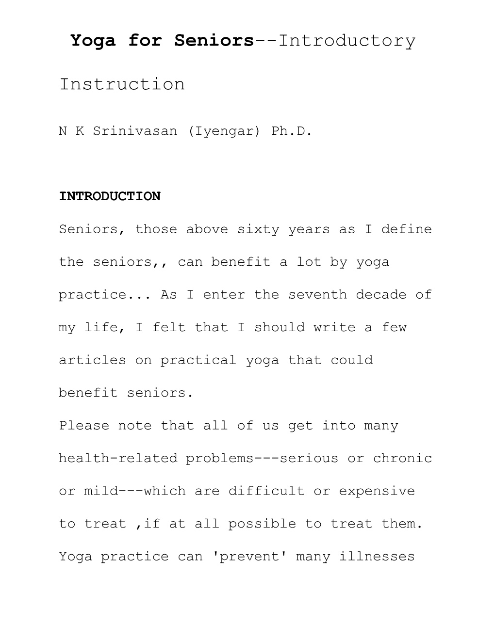 Yoga for Seniors--Introductory Instruction