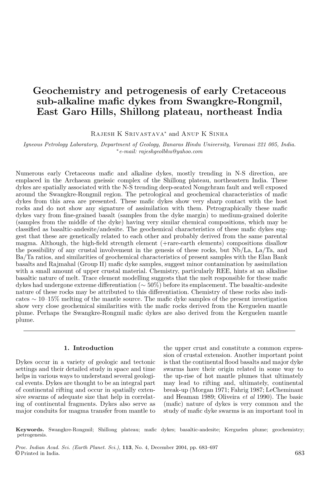 Geochemistry and Petrogenesis of Early Cretaceous Sub-Alkaline Mafic