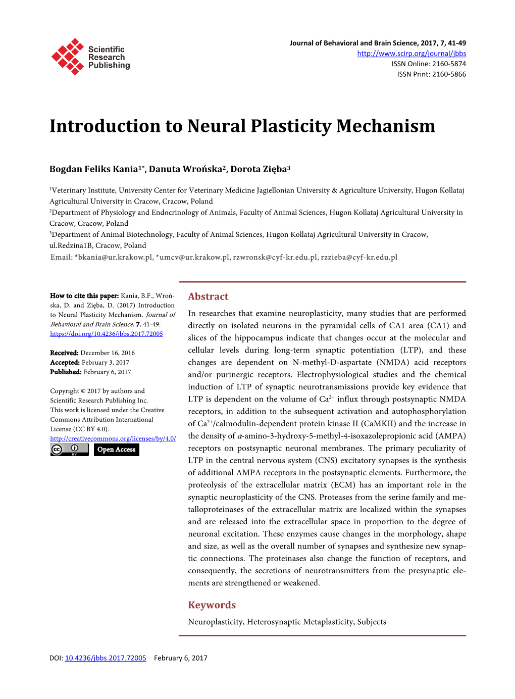 Introduction to Neural Plasticity Mechanism