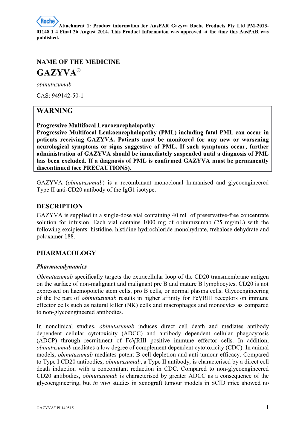 Auspar Attachment 1: Product Information for Gazyva