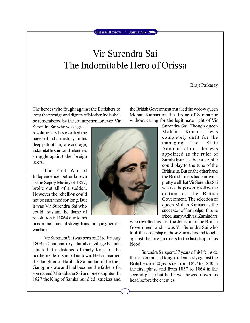 Vir Surendra Sai the Indomitable Hero of Orissa