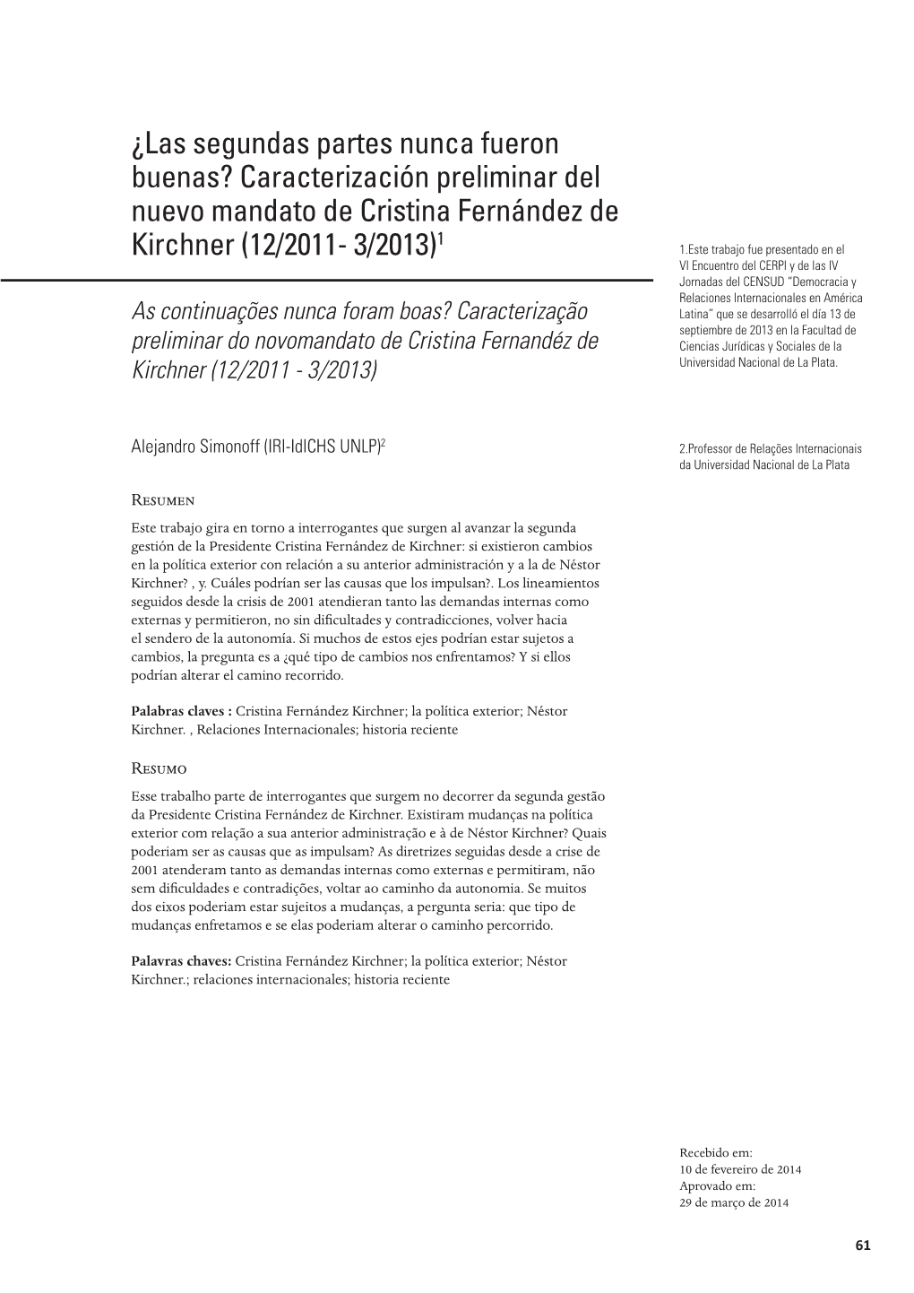 Caracterización Preliminar Del Nuevo Mandato De Cristina Fernández De