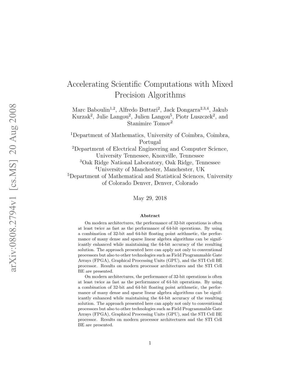 Accelerating Scientific Computations with Mixed Precision Algorithms