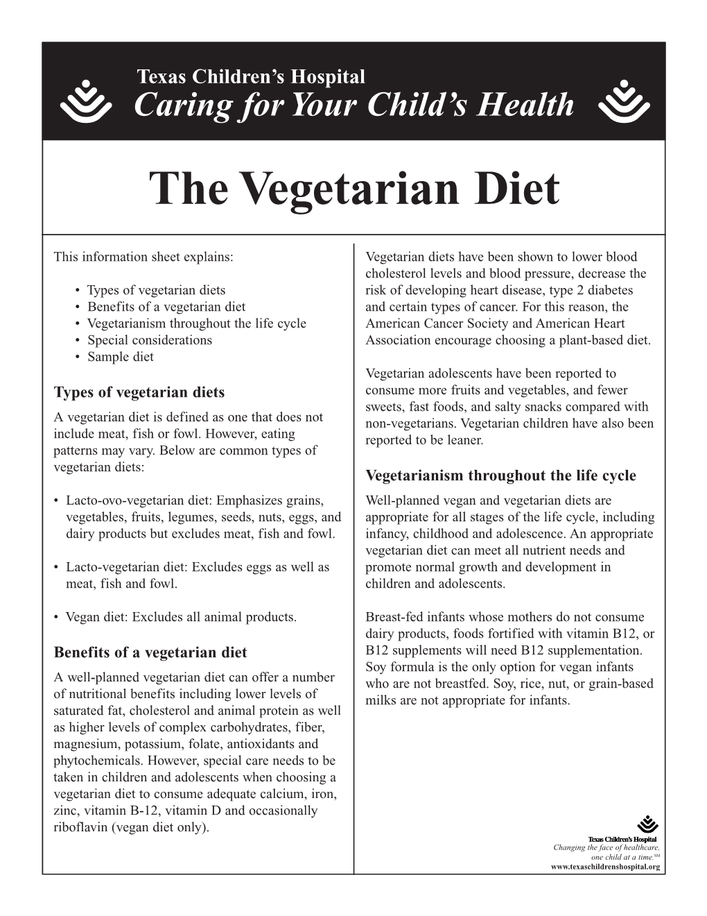 The Vegetarian Diet Texas Children's Hospital