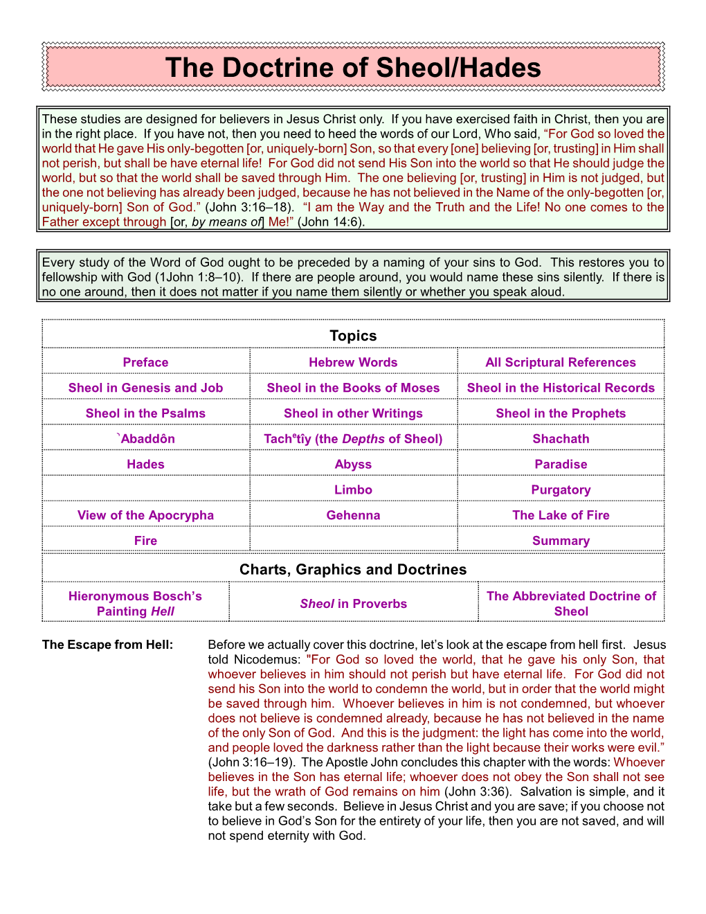 The Doctrine of Sheol/Hades