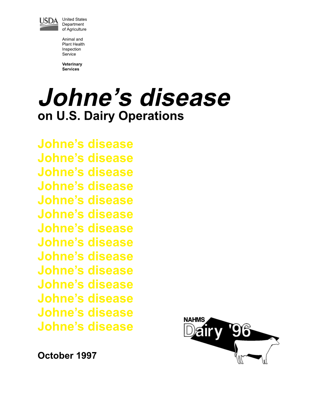 '96 Johne's Disease on Us Dairy Operations