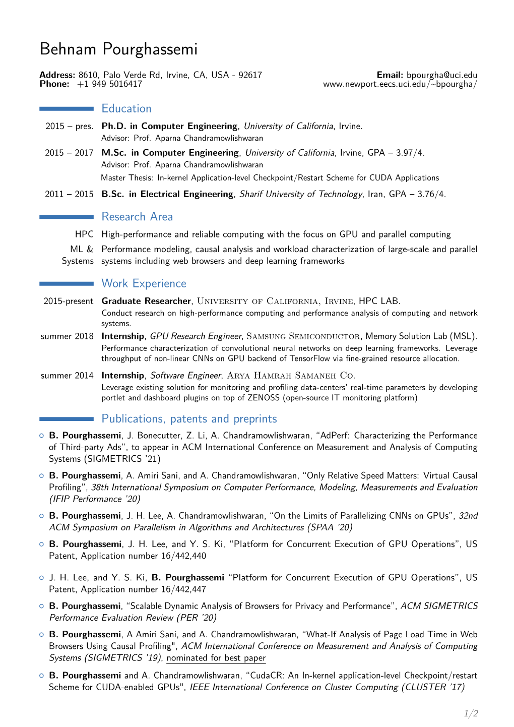 Behnam Pourghassemi – Curriculum Vitae