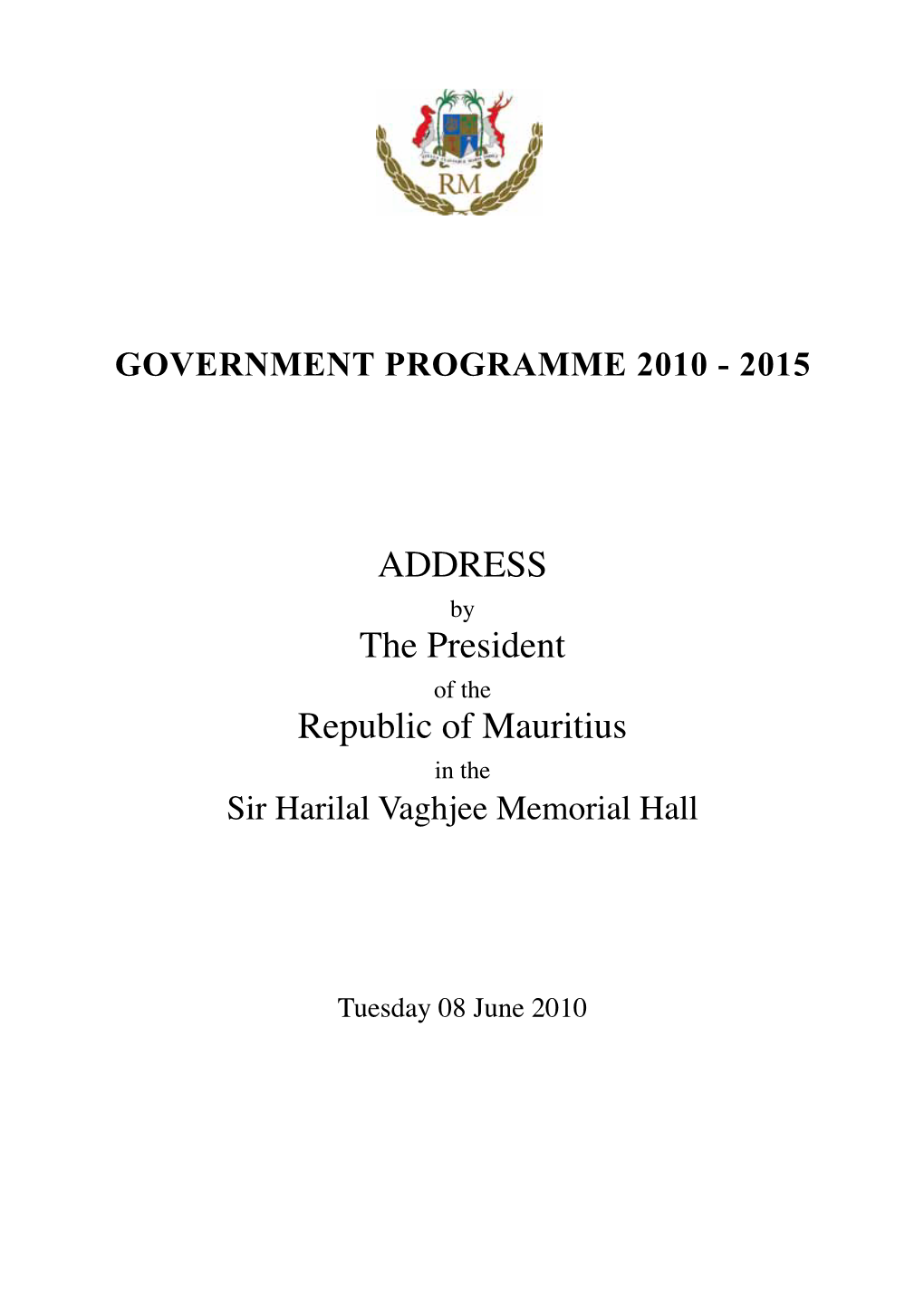 Government Programme 2010 - 2015