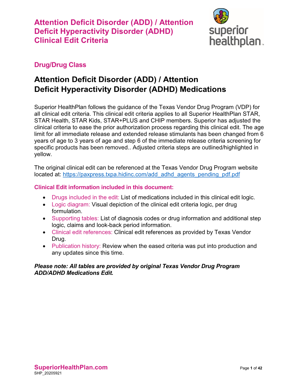 ADHD) Clinical Edit Criteria