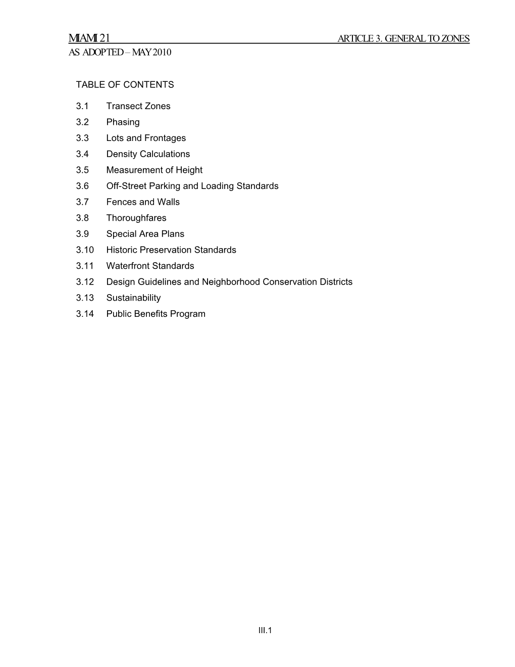 Article 3. General to Zones As Adopted – May 2010