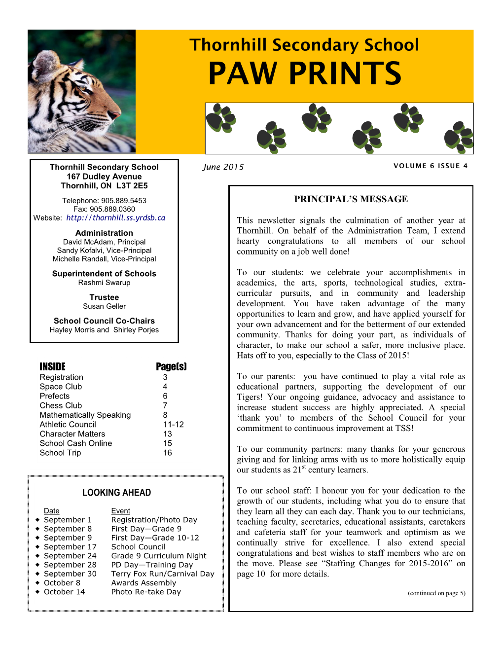 Thornhill Secondary School PAW PRINTS