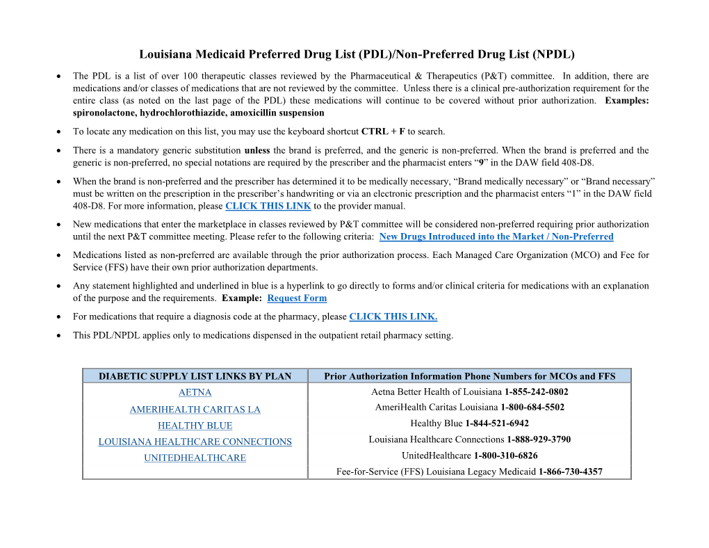 PDL)/Non-Preferred Drug List (NPDL