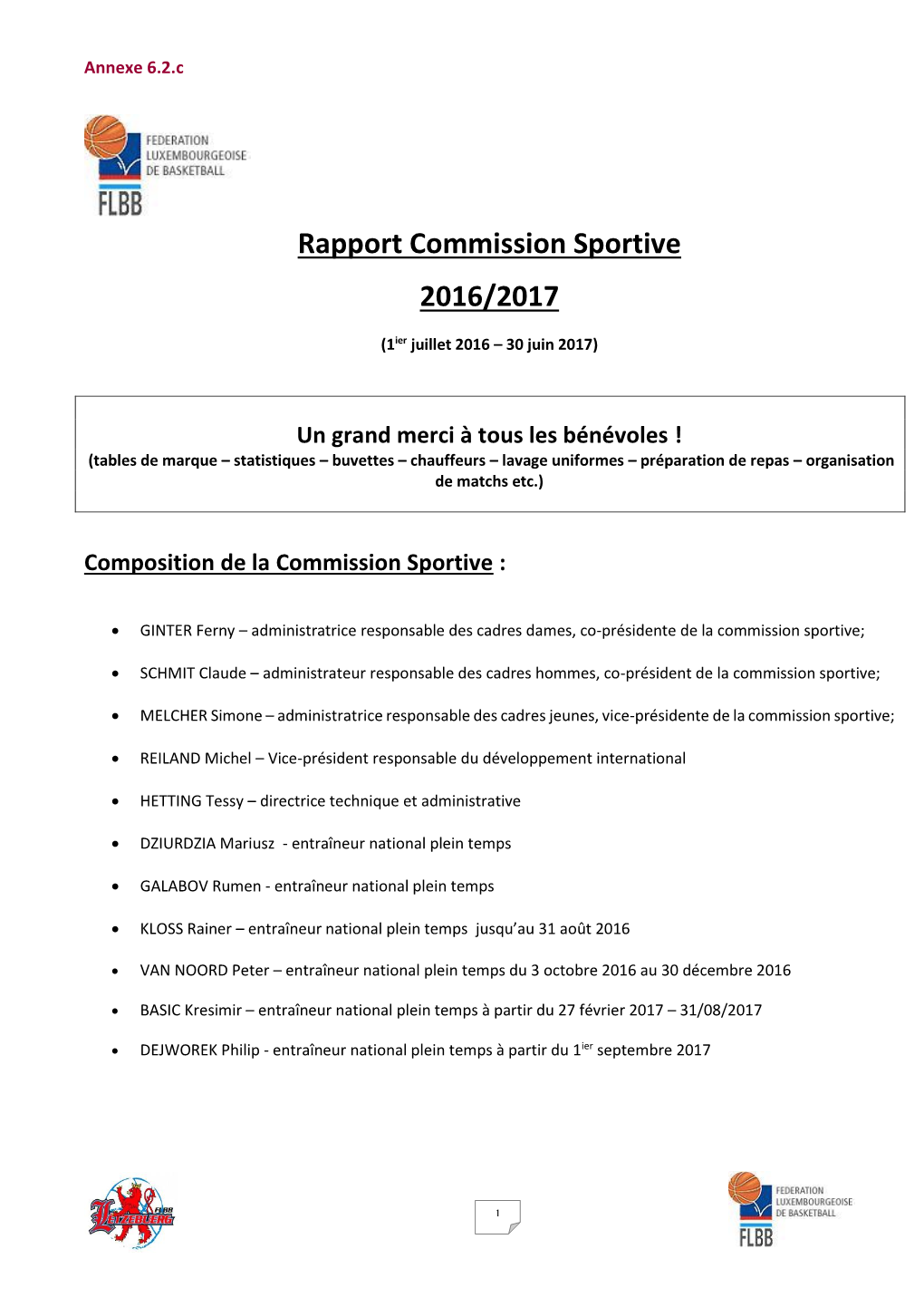 Rapport Commission Sportive