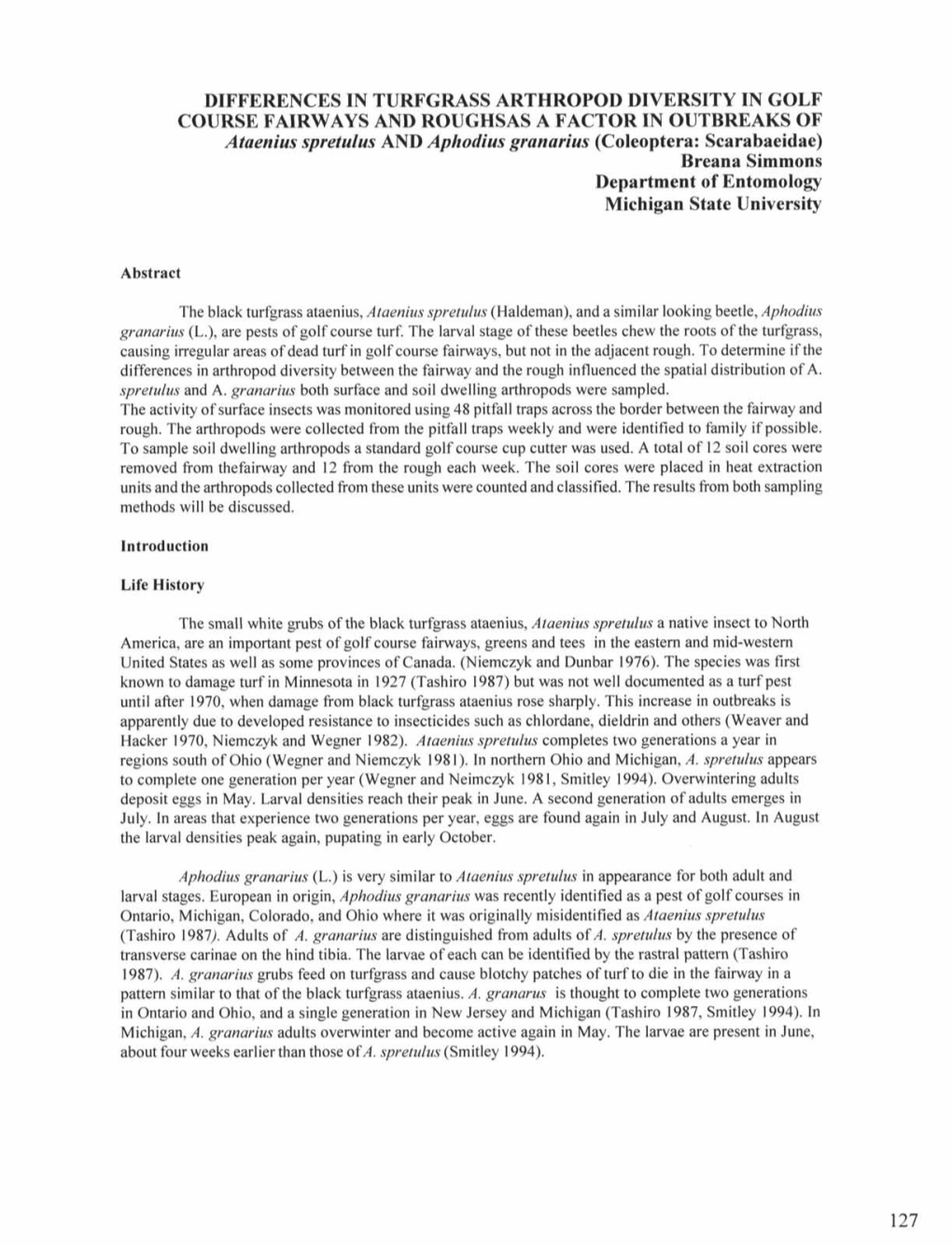 Differences in Turfgrass Arthropod Diversity in Golf