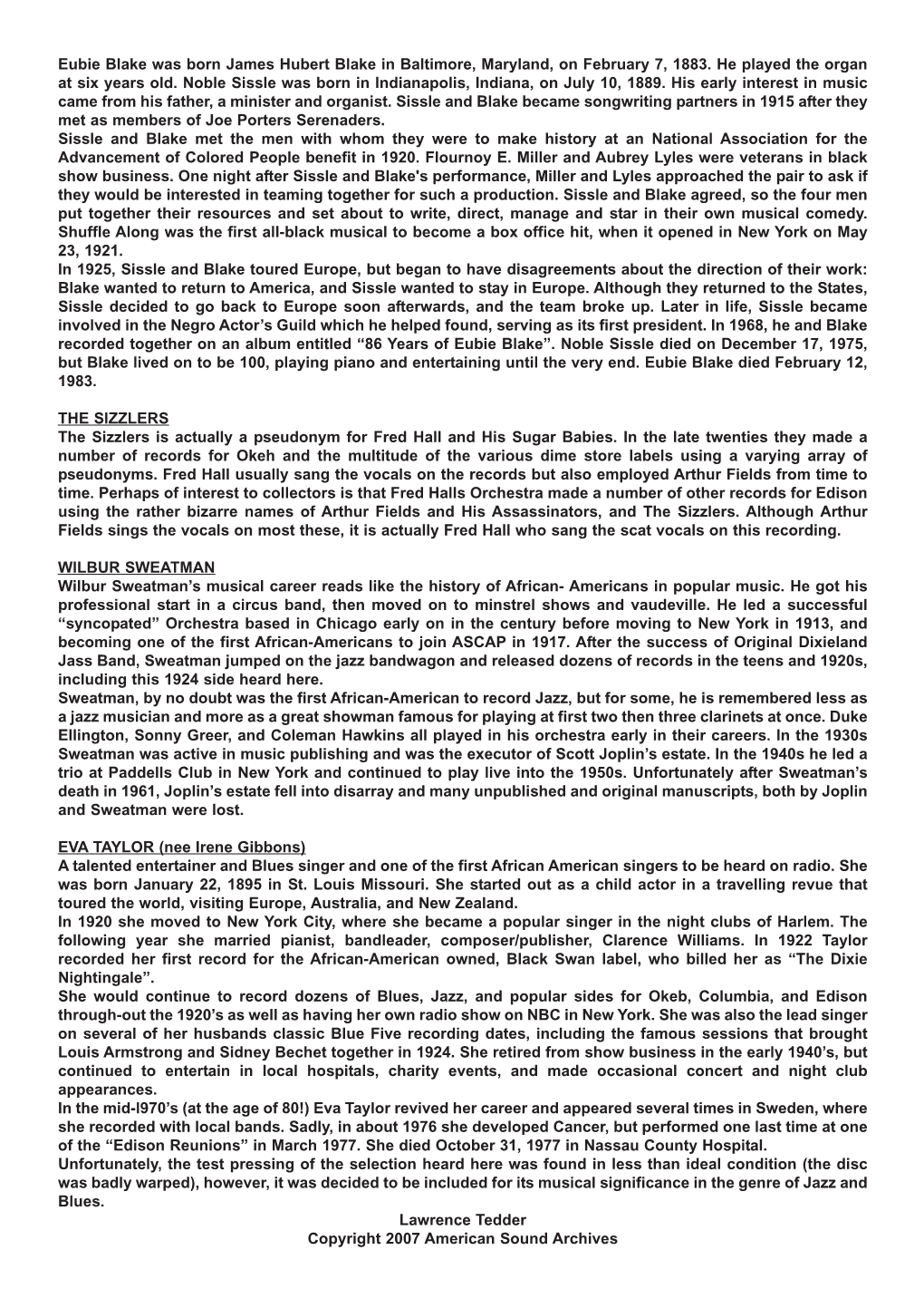 Jazz & Blues on Edison Volume 2 Extended Booklet Notes Page 4