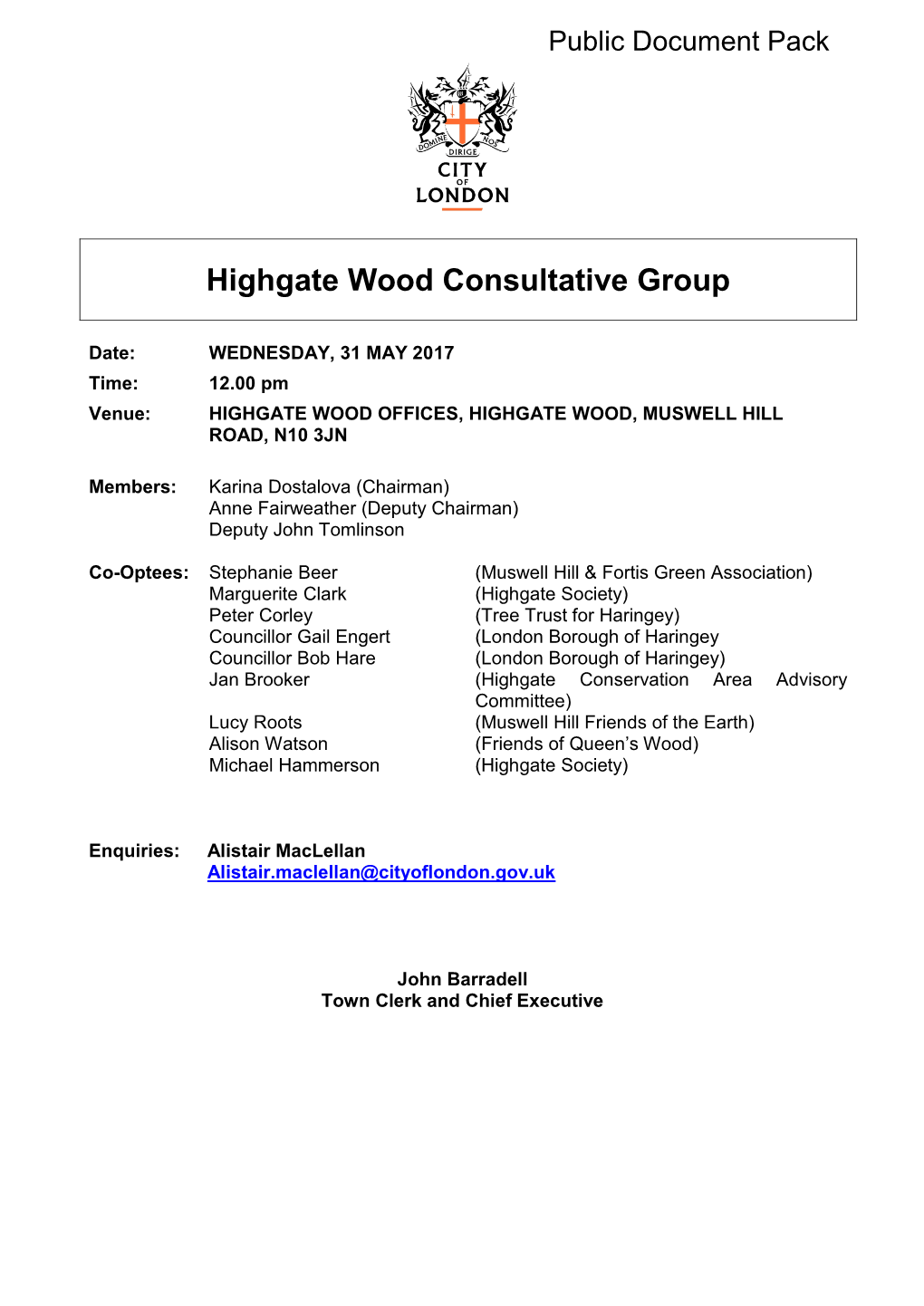 (Public Pack)Agenda Document for Highgate Wood Consultative Group