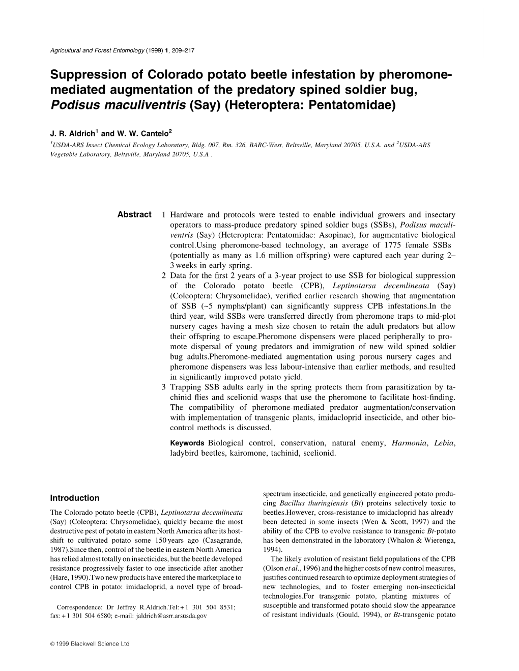 Suppression of Colorado Potato Beetle Infestation by Pheromone