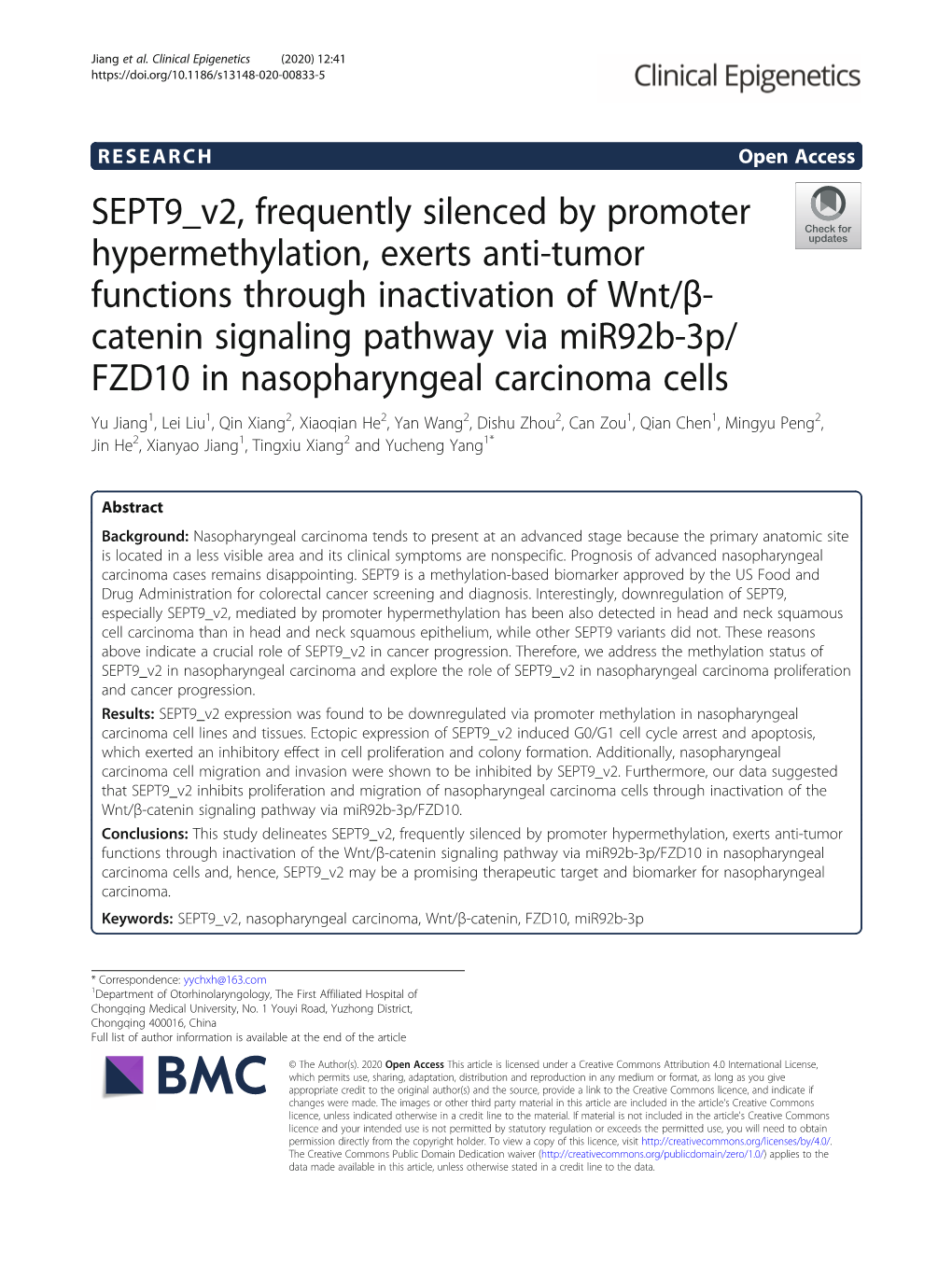 SEPT9 V2, Frequently Silenced by Promoter Hypermethylation, Exerts