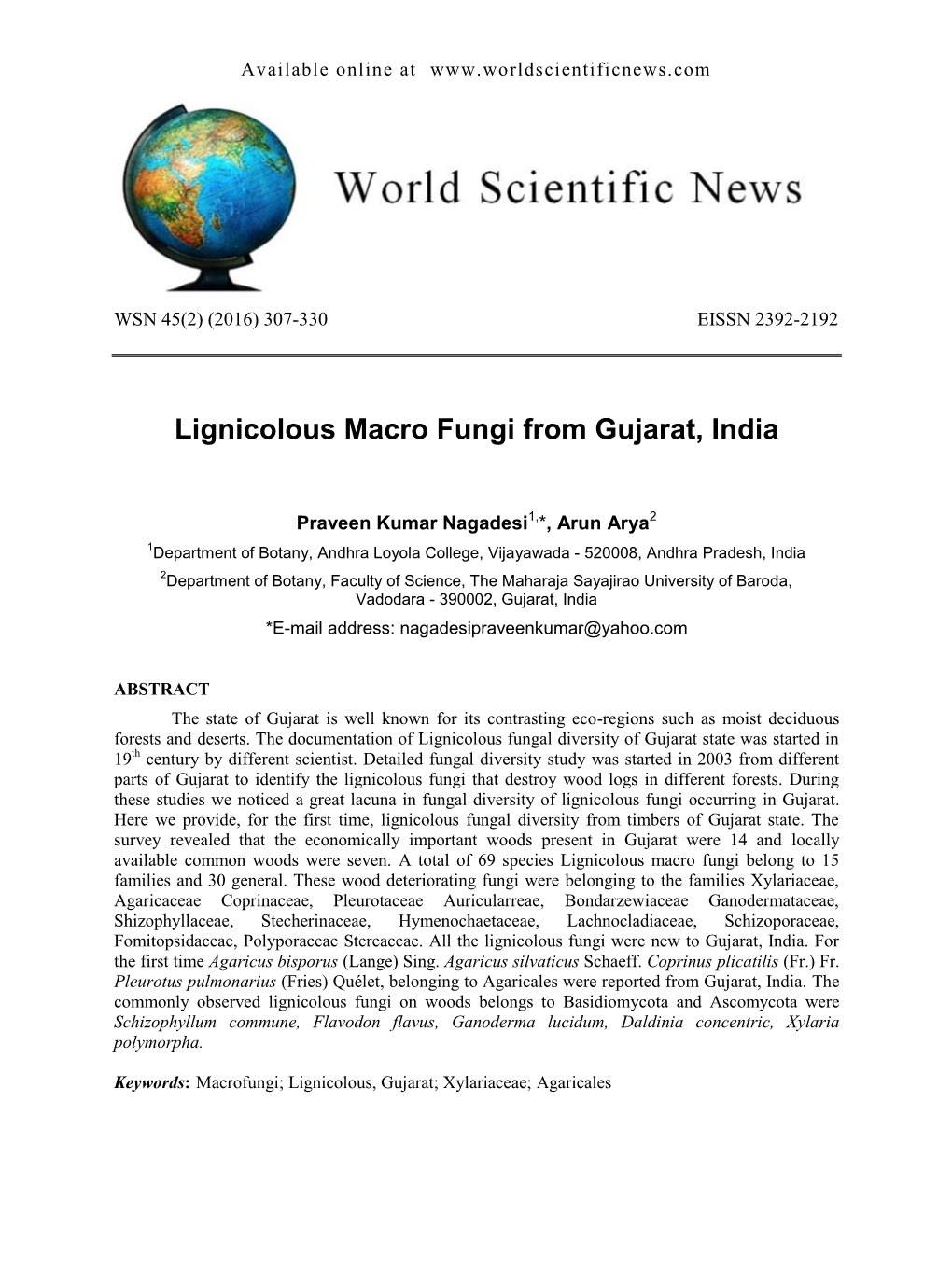 Lignicolous Macro Fungi from Gujarat, India