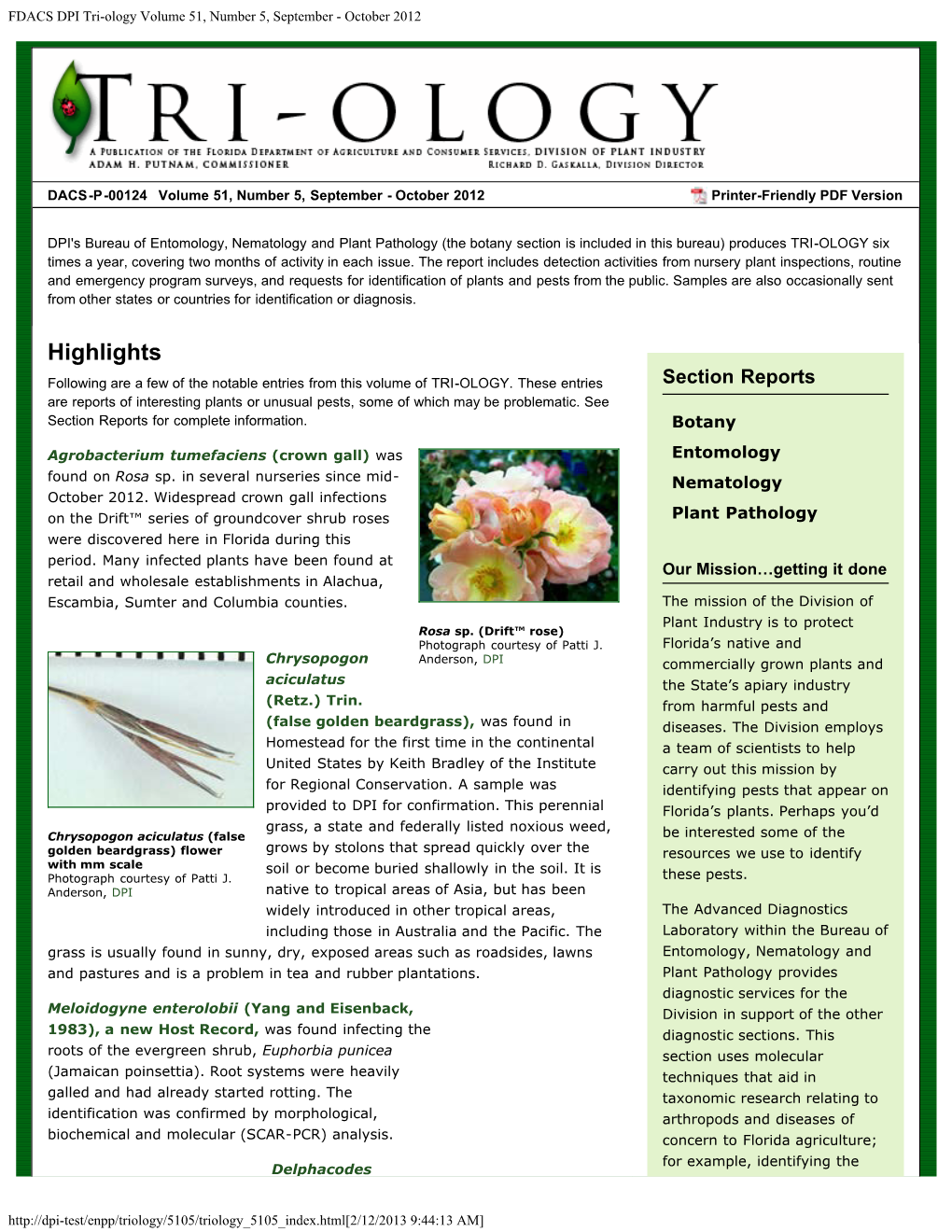 FDACS DPI Tri-Ology Volume 51, Number 5, September - October 2012