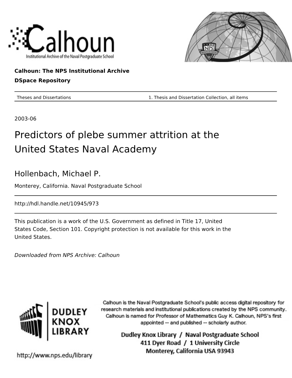 Predictors of Plebe Summer Attrition at the United States Naval Academy