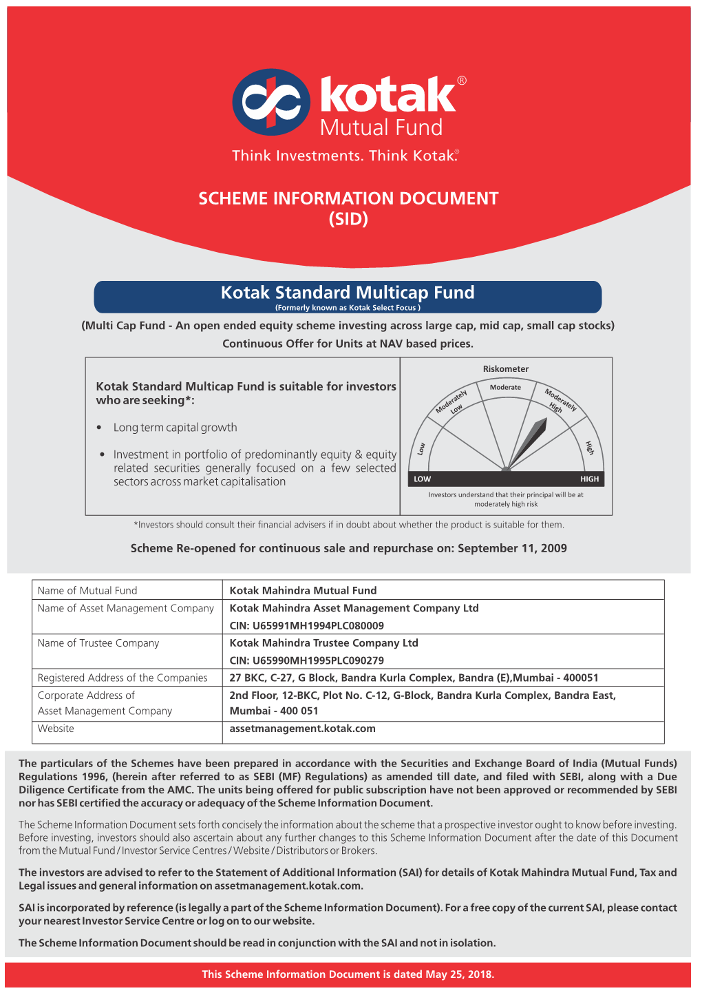 SCHEME INFORMATION DOCUMENT (SID) Kotak Standard Multicap Fund