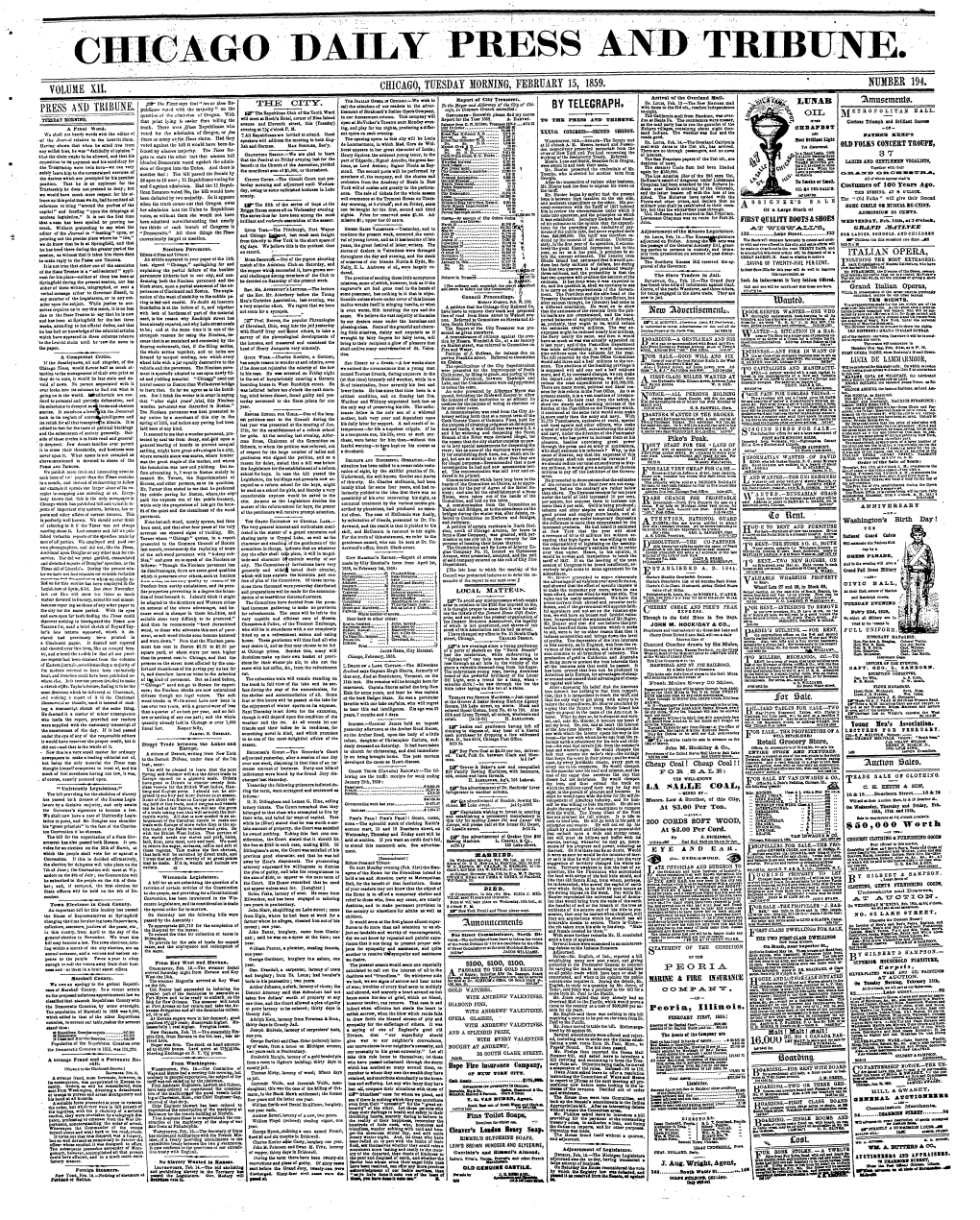 CHICAGO Daily Press and Tribune. 1859