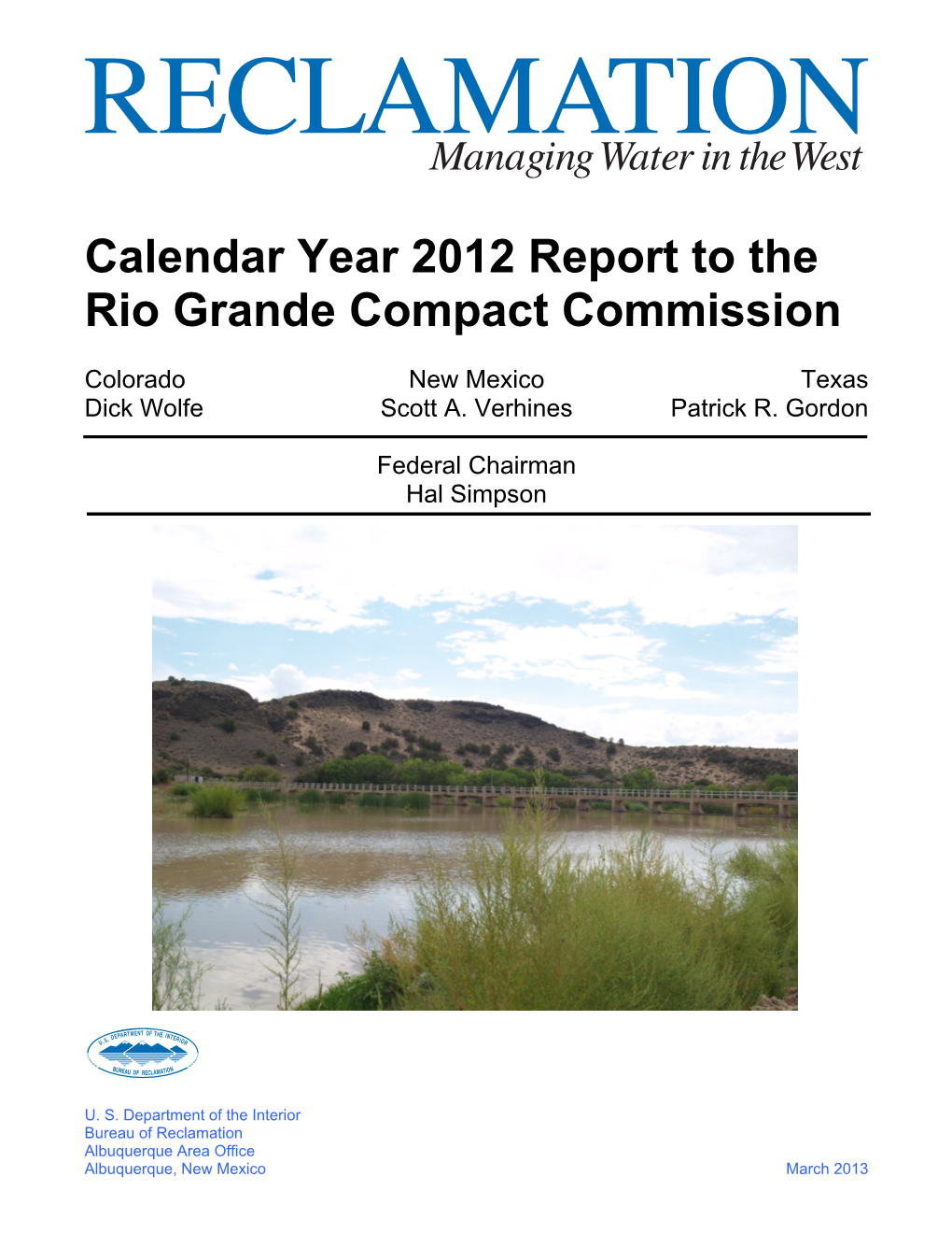 Calendar Year 2012 Report to the Rio Grande Compact Commission