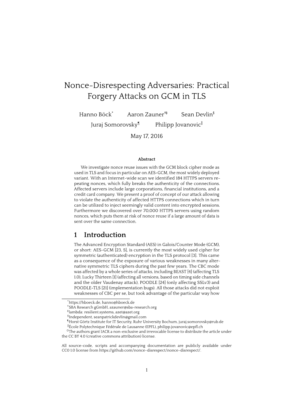 Nonce-Disrespecting Adversaries: Practical Forgery Attacks on GCM in TLS