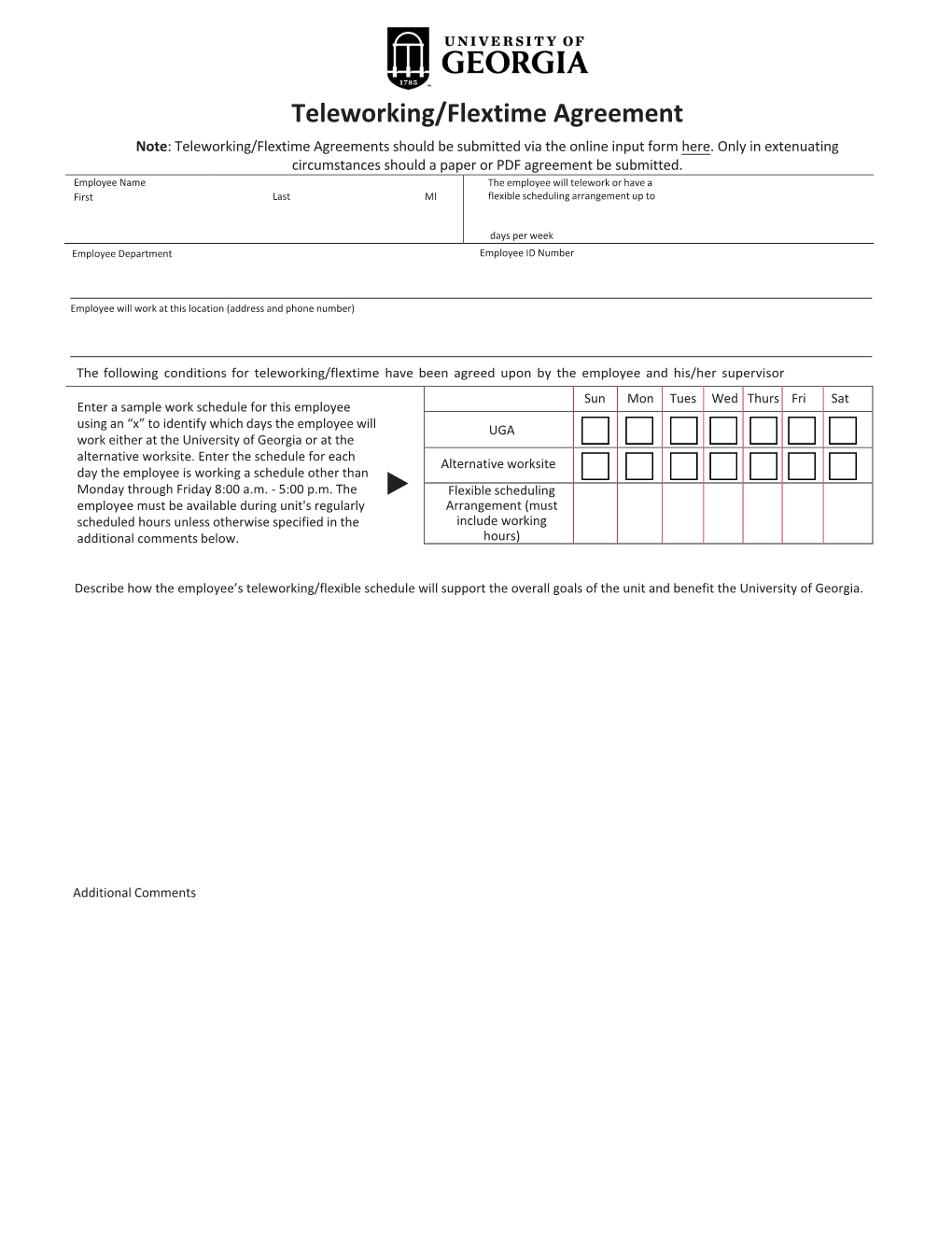 Teleworking/Flextime Agreement Note: Teleworking/Flextime Agreements Should Be Submitted Via the Online Input Form Here