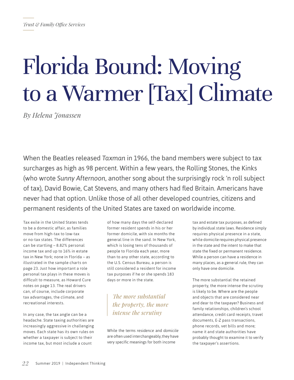 Florida Bound: Moving to a Warmer [Tax] Climate by Helena Jonassen
