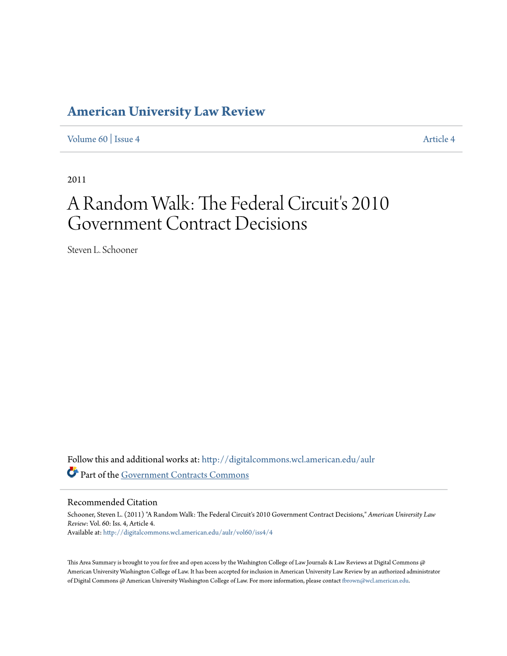 A Random Walk: the Federal Circuit's 2010 Government Contract Decisions