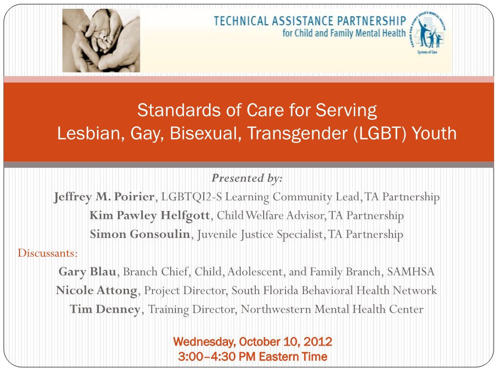 Standards of Care for Serving Lesbian, Gay, Bisexual, Transgender (LGBT) Youth