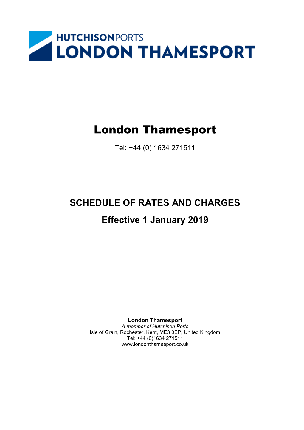 Thamesport Tariff