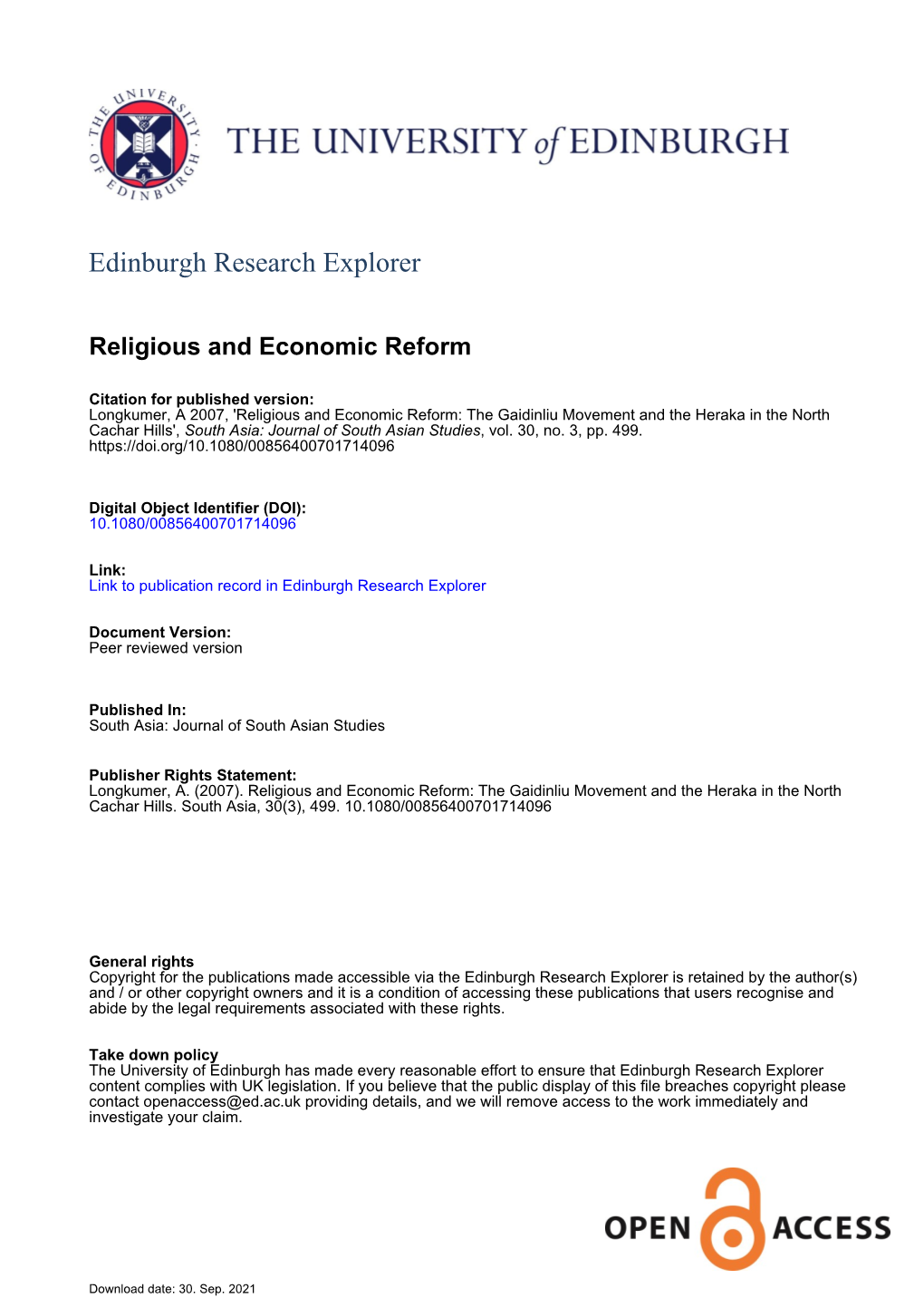 Religious and Economic Reform