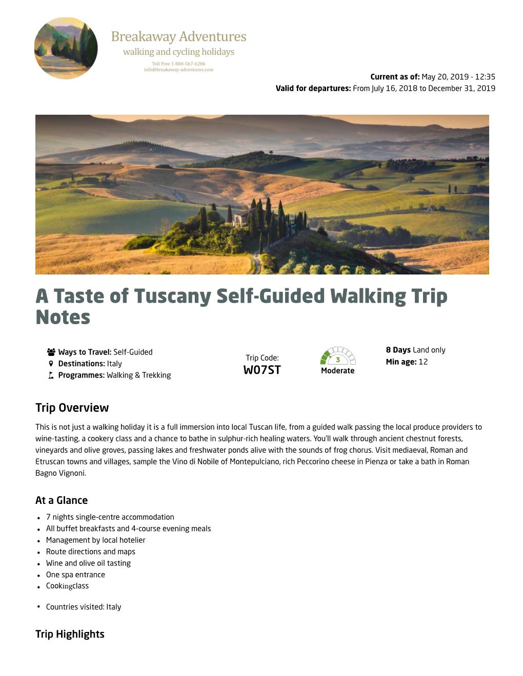 A Taste of Tuscany Self-Guided Walking Trip Notes