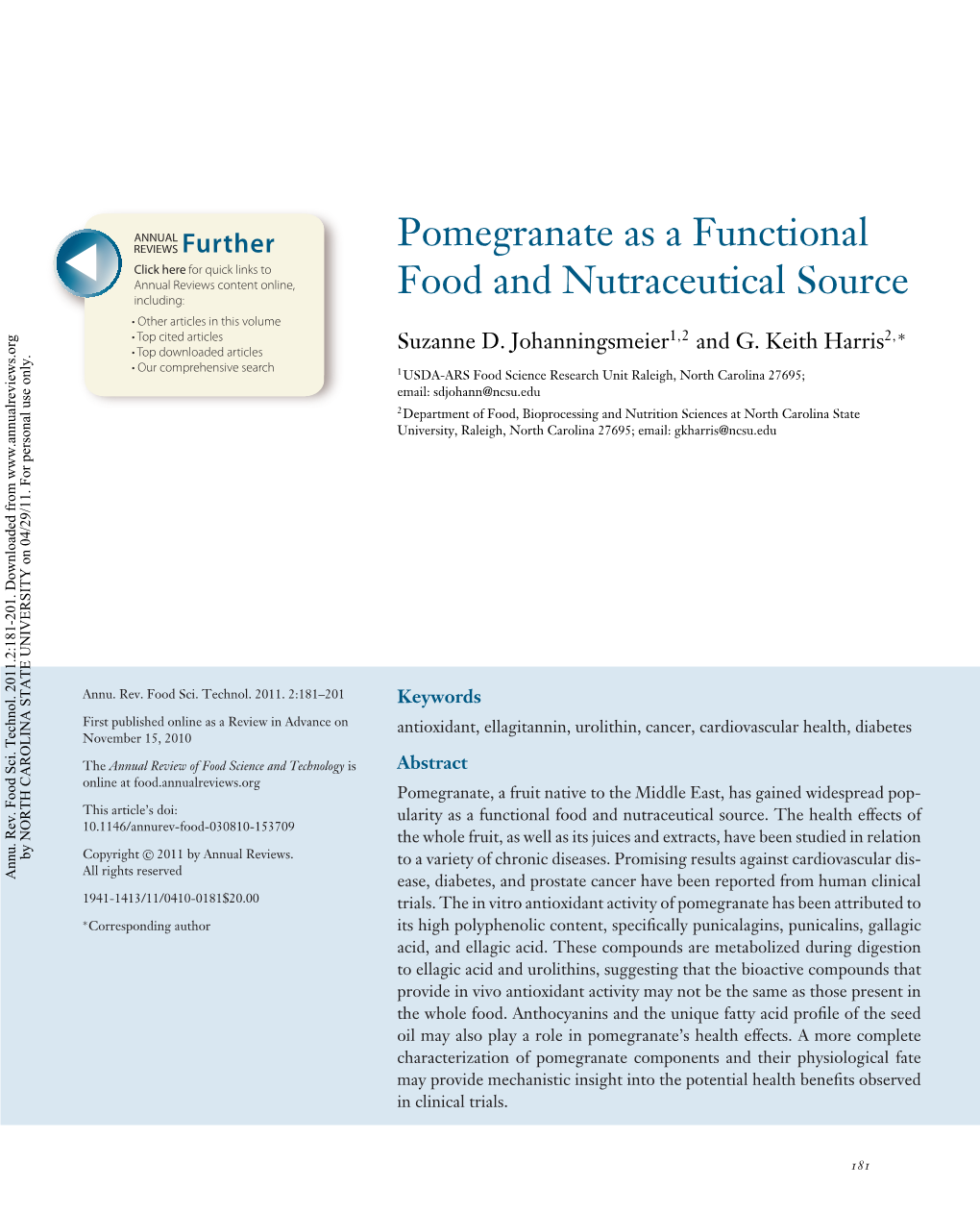 Pomegranate As a Functional Food and Nutraceutical Source