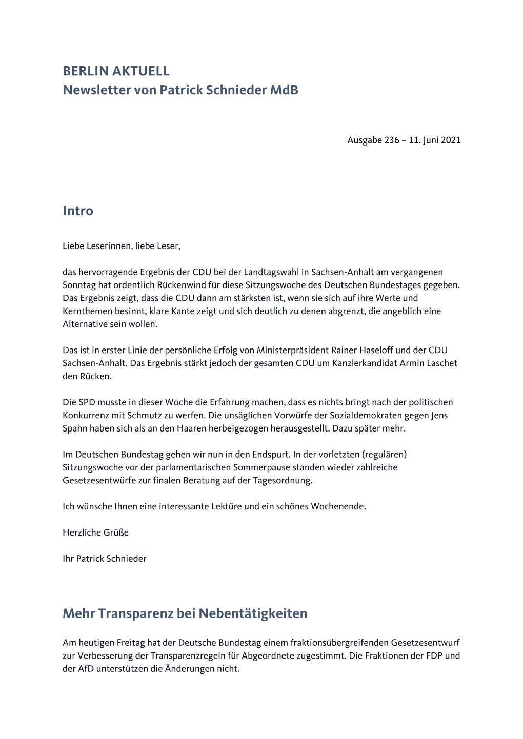 BERLIN AKTUELL Newsletter Von Patrick Schnieder Mdb Intro Mehr