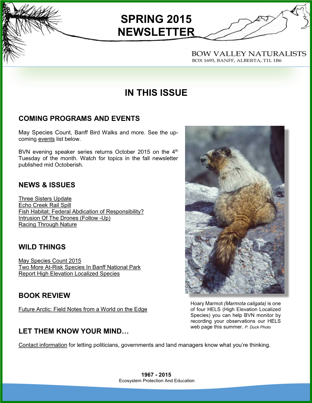 Spring Newsletter 2015