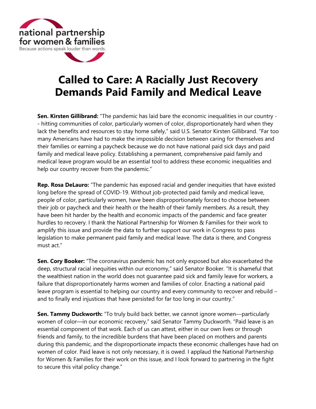 Called to Care: a Racially Just Recovery Demands Paid Family and Medical Leave