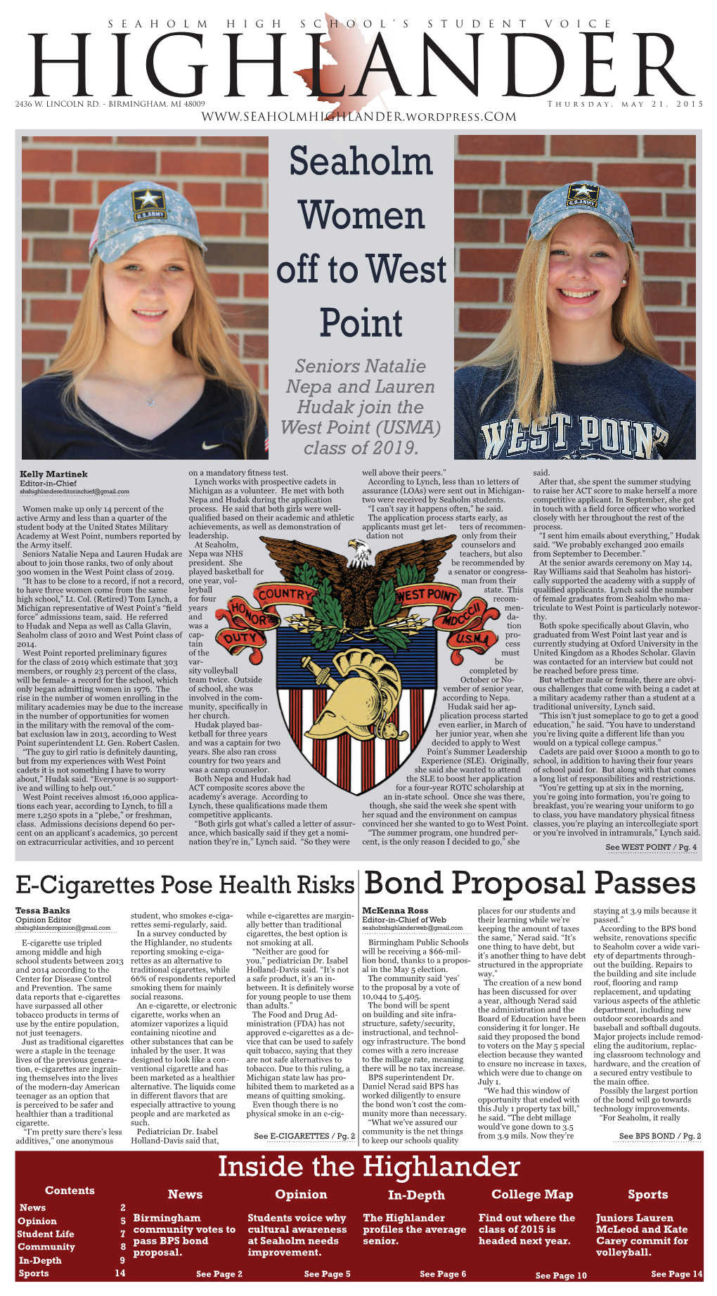 Seaholm Women Off to West Point Seniors Natalie Nepa and Lauren Hudak Join the West Point (USMA) Class of 2019