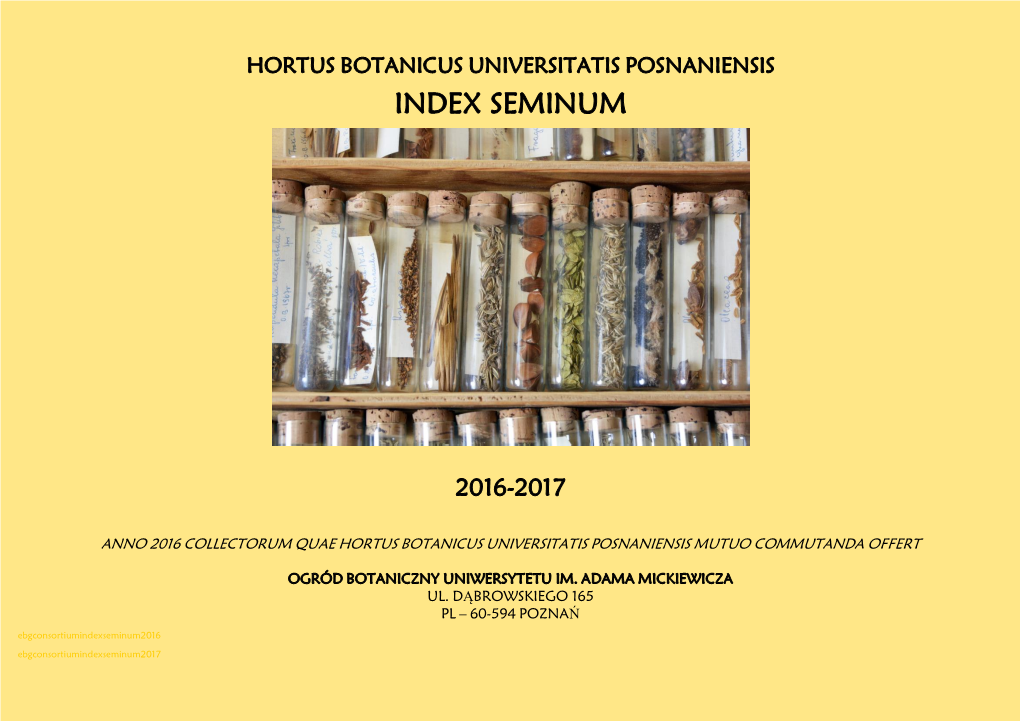 Hortus Botanicus Universitatis Posnaniensis Index Seminum