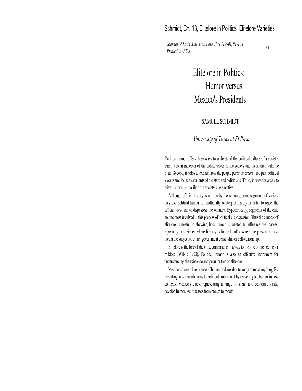 13. Elitelore in Politics: Humor Versus Mexico's Presidents (1990)