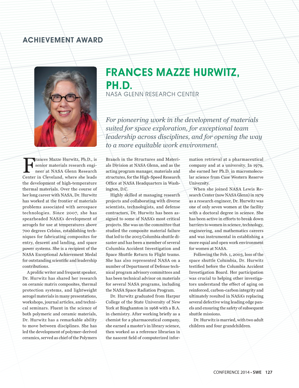 Frances Mazze Hurwitz, Ph.D. Nasa Glenn Research Center