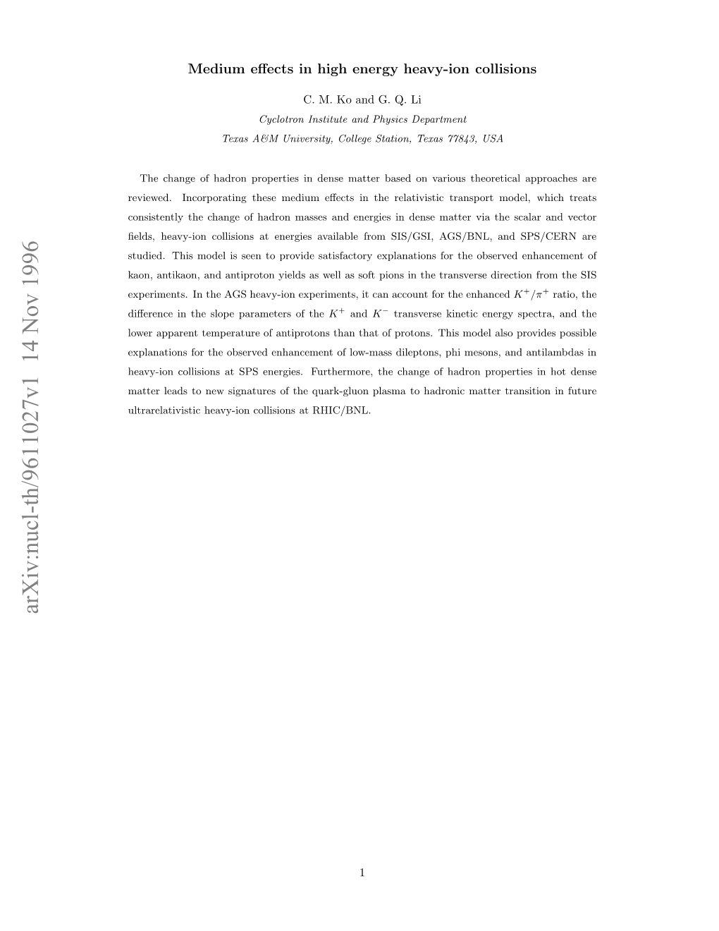 Medium Effects in High Energy Heavy-Ion Collisions